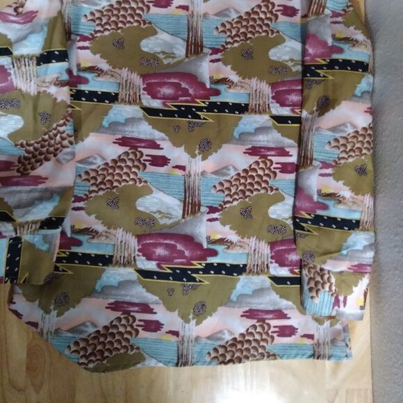 Vintage Bud Berma Psychedelic Landscape Pattern Polyester Disco Shirt - Picture 5 of 7